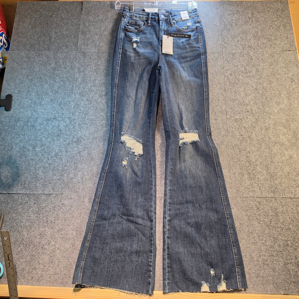 Judy Blue Flare Jeans Womens 3/26 Dark Blue NEW Distressed Tummy Control JB88739